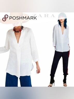 Zara Women’s White Long Sleeve Oversized Tunic Blouse S
